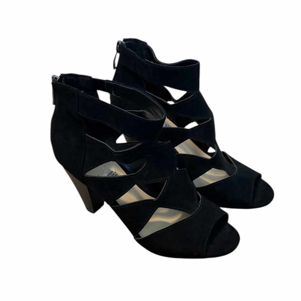 Liz Claiborne Black Faux Suede Cutout Heels, Size 7.5